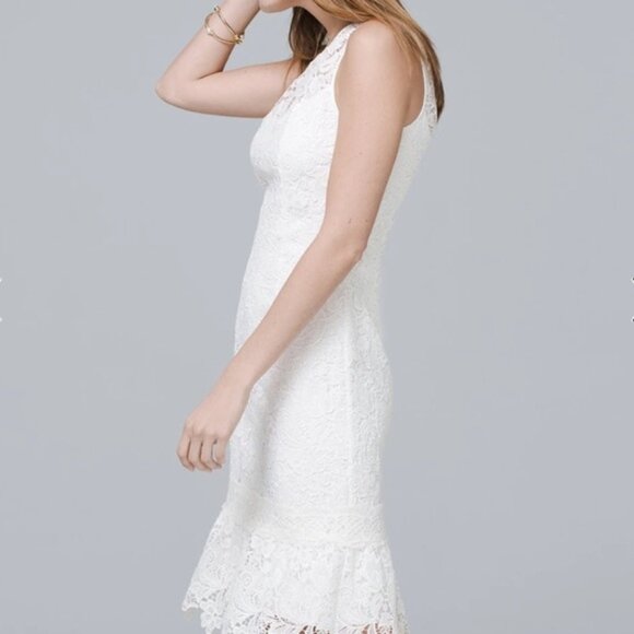 WHBM Sleeveless White Floral Lace Flounce-Hem Shift Dress - Picture 4 of 12